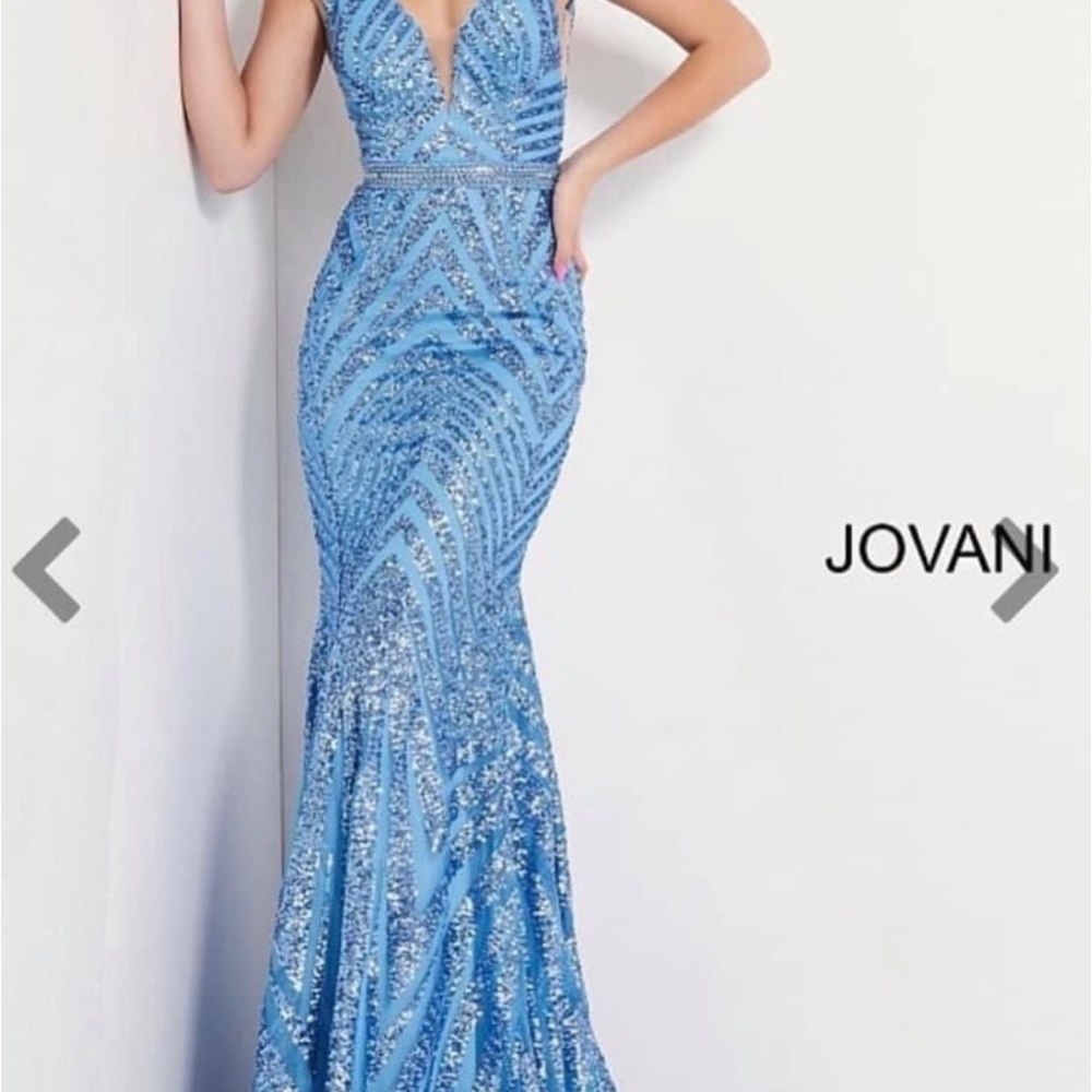 Jovani Blue Sparkle Backless Prom Dress size 2